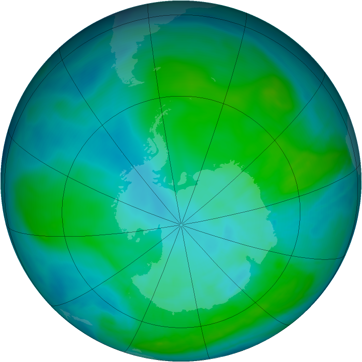 Antarctic ozone map for 16 January 2015